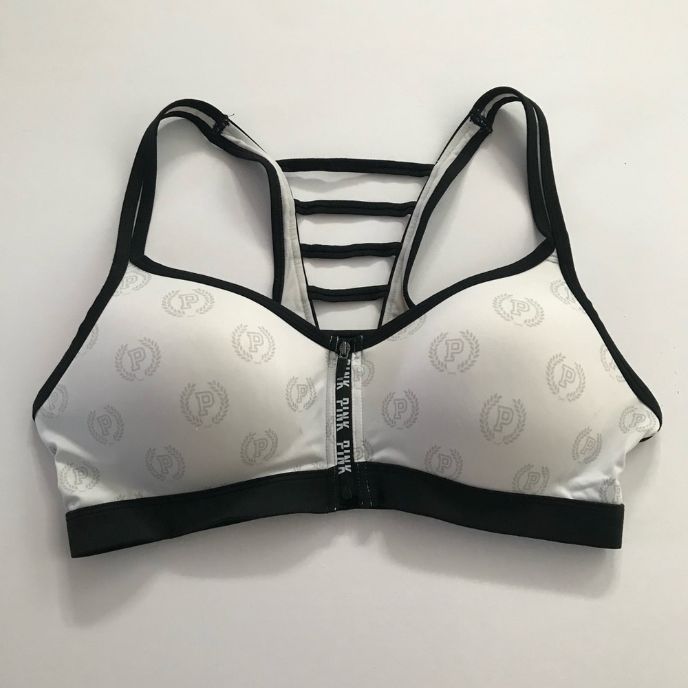 PINK Victoria's Secret Zip Up Black and White Sports Bra